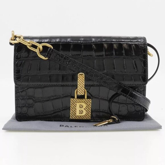 BALENCIAGA Mini Shoulder Shoulder Bag 2-way clutch black Embossed Leather ... - Picture 4 of 9